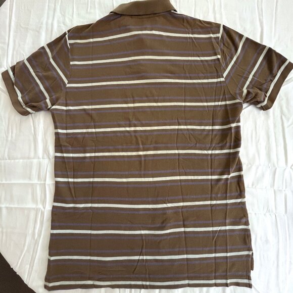 Penguin Polo Stiped Brown Short Sleeve Shirt Medium Y2K Cotton - Picture 3 of 11